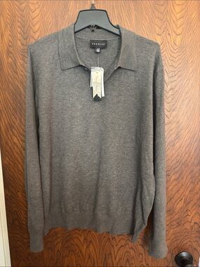 Premise Men's Charcoal V-Neck Polo Sweater